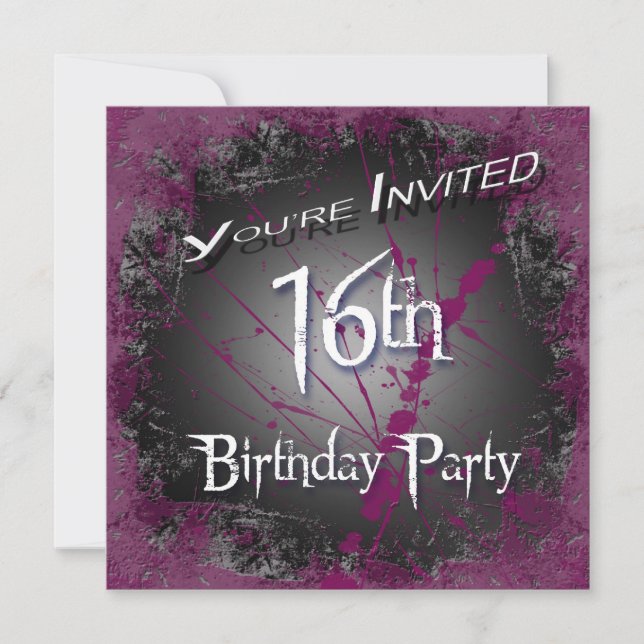 Invitations de fête d'anniversaire du 16e Grunge (Devant)