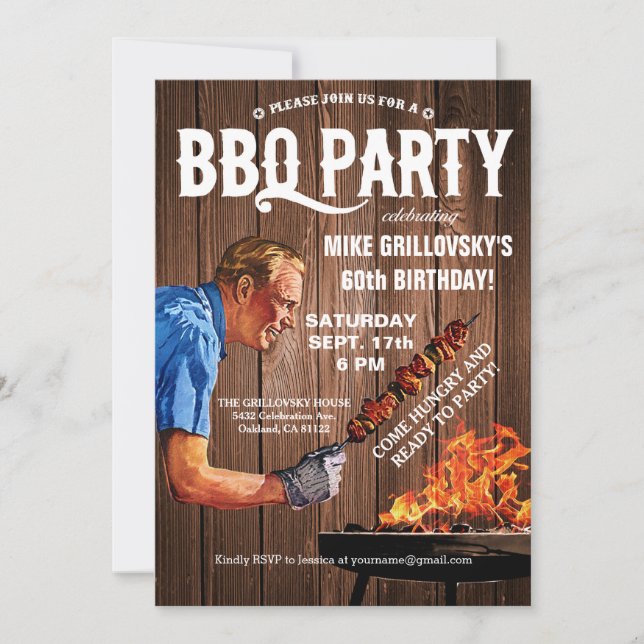 Invitations de fête d'anniversaire du barbecue | B (Devant)