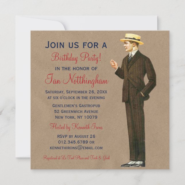 Invitations de fête d'anniversaire du monsieur (Devant)