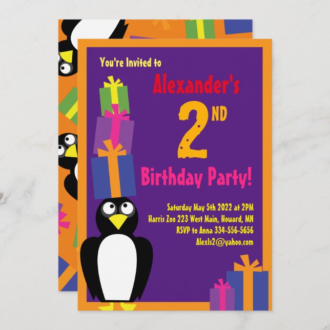 Invitations de fête d'anniversaire d'un enfant d'a (Devant / Derrière)