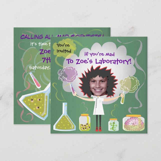 Invitations de fête d'anniversaire d'un scientifiq (Devant / Derrière)