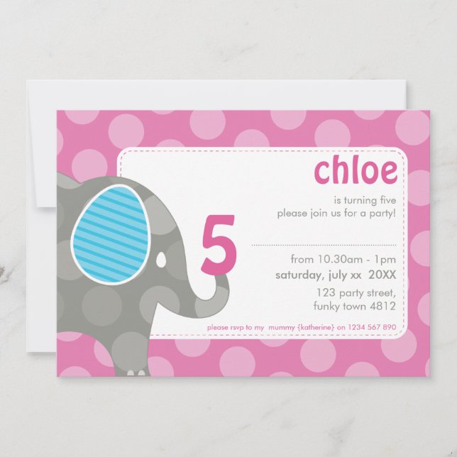 Invitations DE FÊTE D'ANNIVERSAIRE :: éléphant + n (Devant)