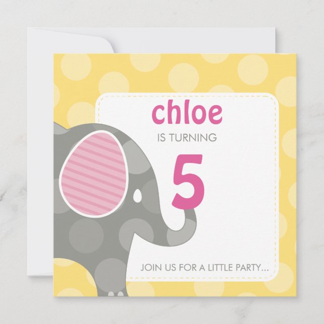 Invitations DE FÊTE D'ANNIVERSAIRE :: éléphant + n (Devant)