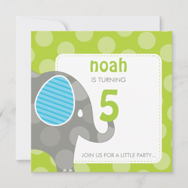 Invitations DE FÊTE D'ANNIVERSAIRE :: éléphant + n (Devant)