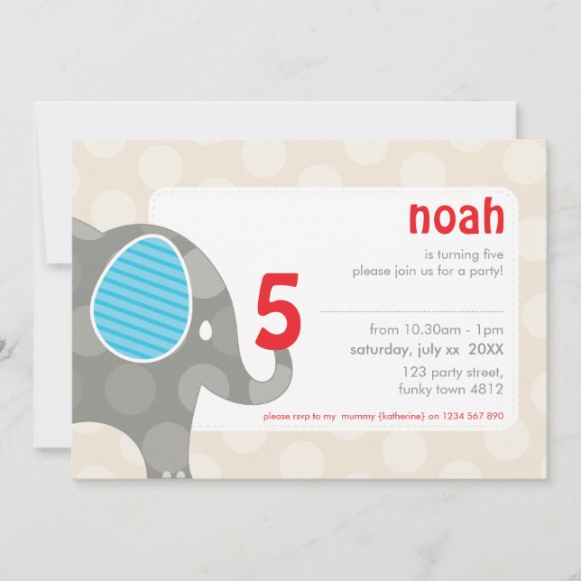 Invitations DE FÊTE D'ANNIVERSAIRE :: éléphant + n (Devant)