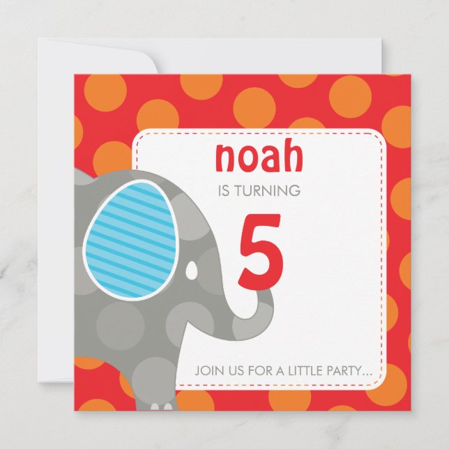 Invitations DE FÊTE D'ANNIVERSAIRE :: éléphant + n (Devant)