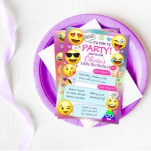 Invitations de fête d'anniversaire Emoji, Fille Em