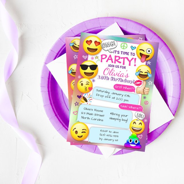 Invitations de fête d'anniversaire Emoji, Fille Em (Créateur téléchargé)