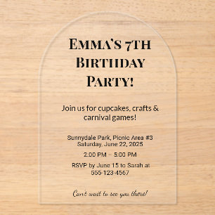 Invitations de fête d'anniversaire en acrylique cl