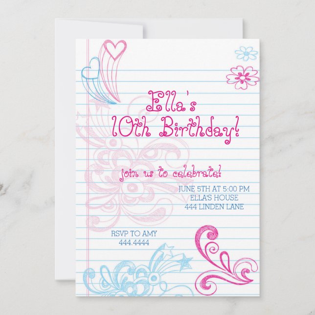 Invitations de fête d'anniversaire entre adolescen (Devant)