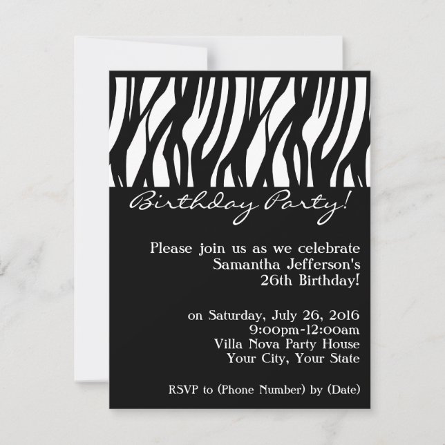 Invitations de fête d'anniversaire Mod Black Zebra (Devant)