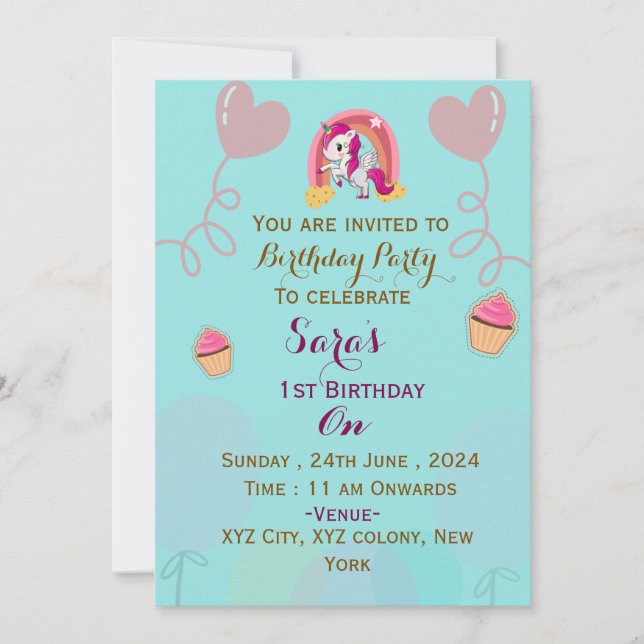 Invitations de fête d'anniversaire pour enfant élé (Devant)