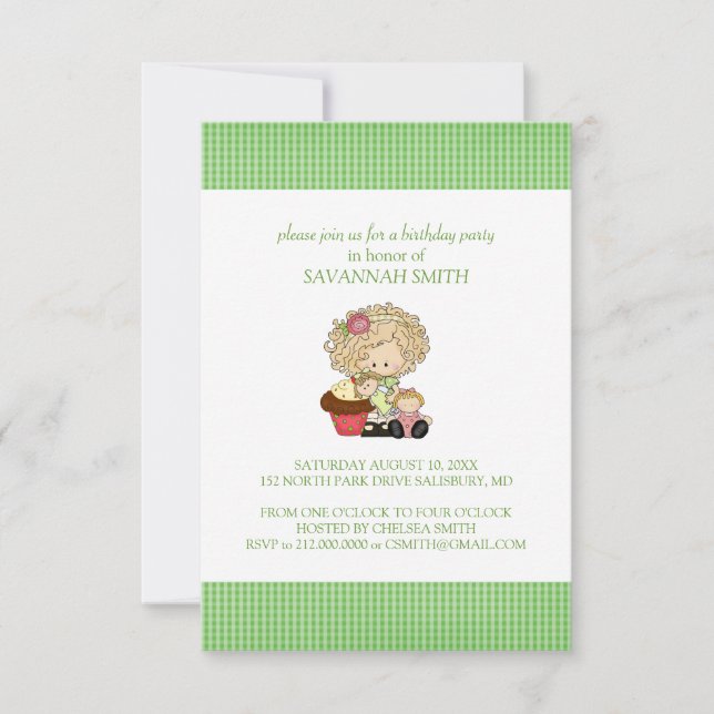 Invitations de fête d'anniversaire pour une fille (Devant)