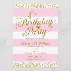 Invitations de FÊTE D'ANNIVERSAIRE rose de blanc