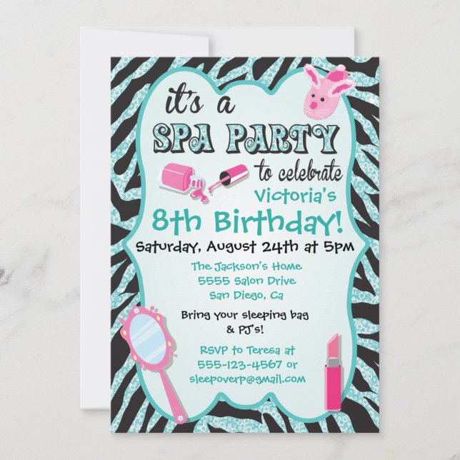 Invitations de fête d'anniversaire Spa Sparkle (Devant)