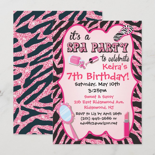 Invitations de fête d'anniversaire Spa Sparkle (Devant / Derrière)