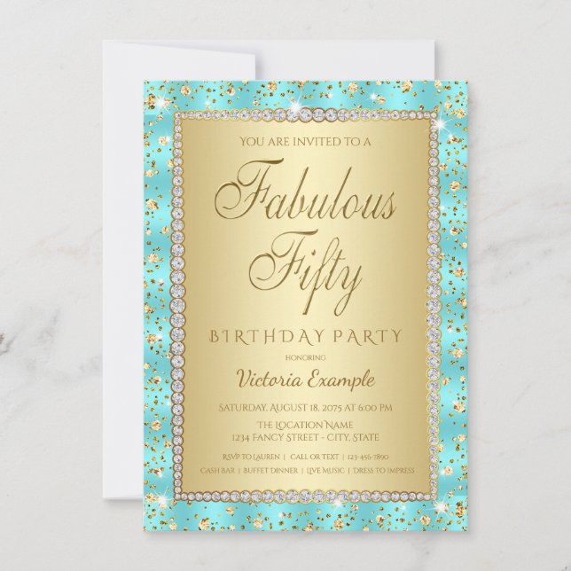 Invitations de fête d'anniversaire turquoise et Go (Devant)