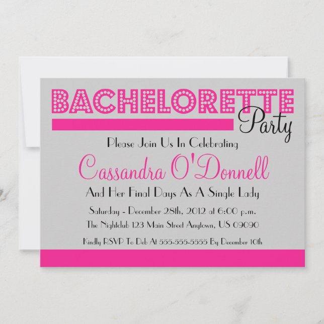 Invitations De Fête De Bachelorette (Rose En Lumiè (Devant)