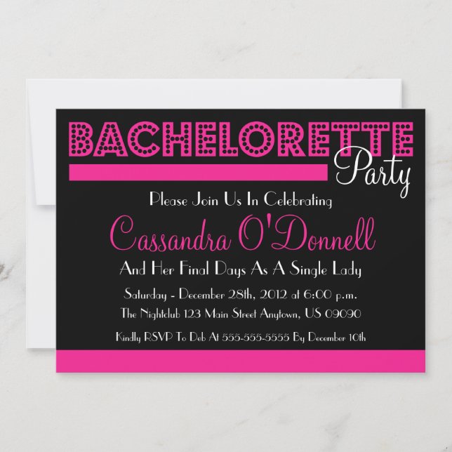 Invitations De Fête De Bachelorette (Rose En Lumiè (Devant)