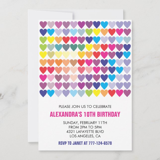 Invitations de fête de couleurs Rainbow Heart Mode (Devant)