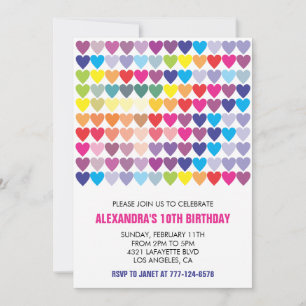 Invitations de fête de couleurs Rainbow Heart Mode