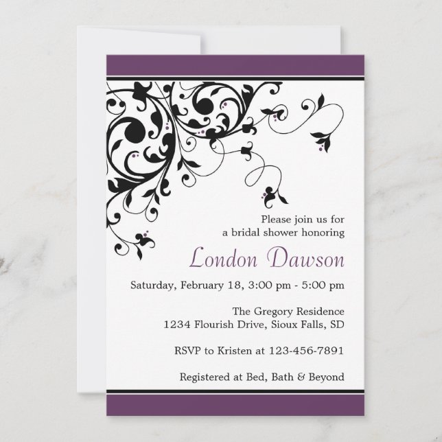 Invitations de Fête de la mariée d'aubergine de (Devant)