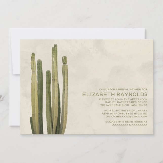 Invitations de Fête de la mariée de cactus de pays (Devant)