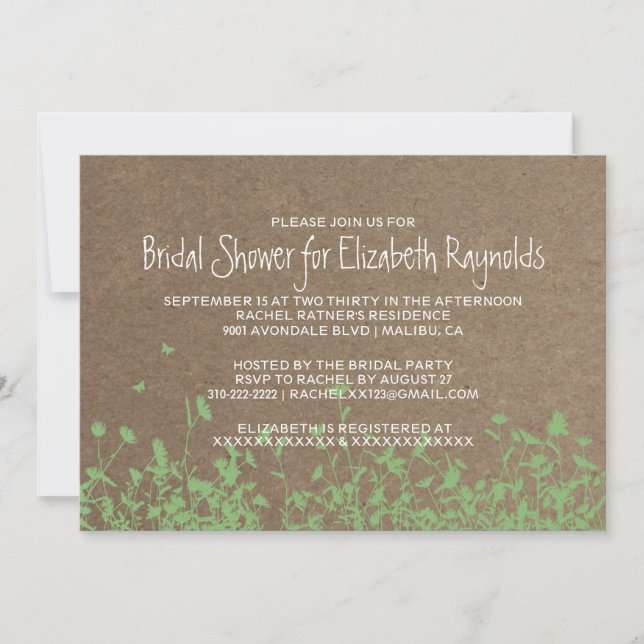 Invitations de Fête de la mariée de jardin (Devant)