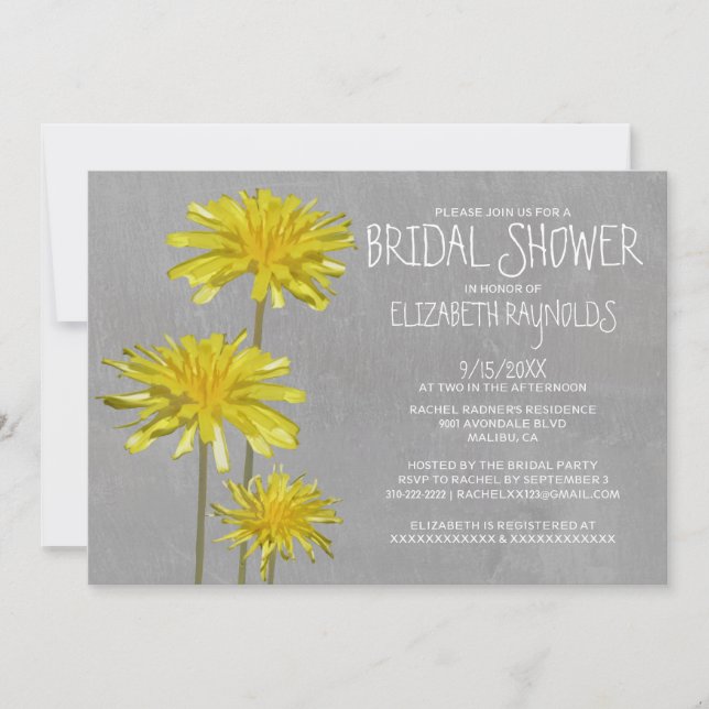 Invitations de Fête de la mariée de pissenlits (Devant)