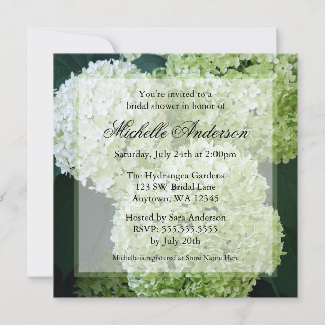 Invitations de Fête de la mariée d'hortensias (Devant)