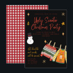 Invitations de fête de Noël moche<br><div class="desc">Fête de Noël moche Sweater Invitations Fête de Noël moche pulpe invitation avec deux très moches pull sur un tableau et bonhomme de neige. Vous pouvez facilement customiser ces invitations amusantes de fête de Noël en pull moche pour votre événement en ajoutant simplement vos détails et votre nom dans le...</div>