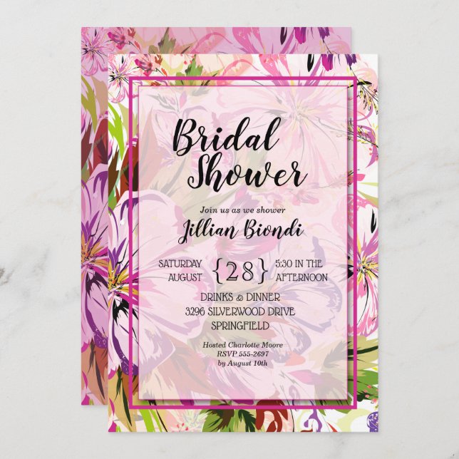 Invitations de Fête des mariées d'aquarelle rose (Devant / Derrière)