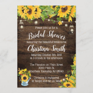 Invitations de Fête des mariées de tournesol rusti
