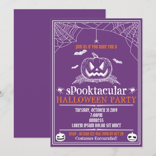 Invitations de fête d'Halloween (Devant / Derrière)