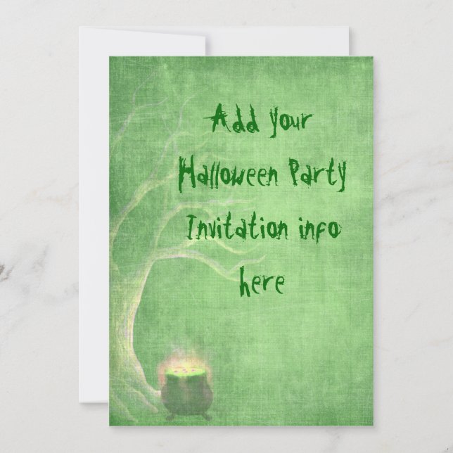 Invitations de fête d'Halloween Cauldron vert (Devant)