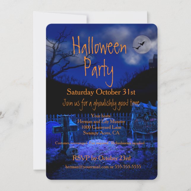 Invitations de fête d'Halloween de cimetière éffra (Devant)