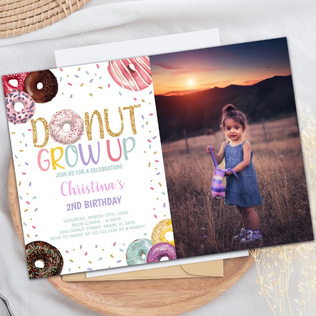 Invitations de fête douce pour enfants (Donuts Birthday Invitations with photo)