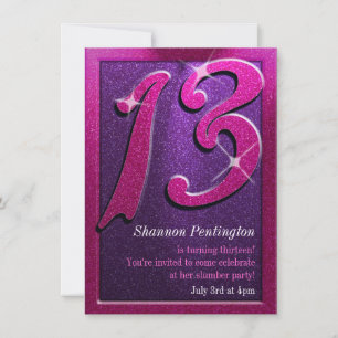 Invitations de fête du 13e anniversaire rose et vi
