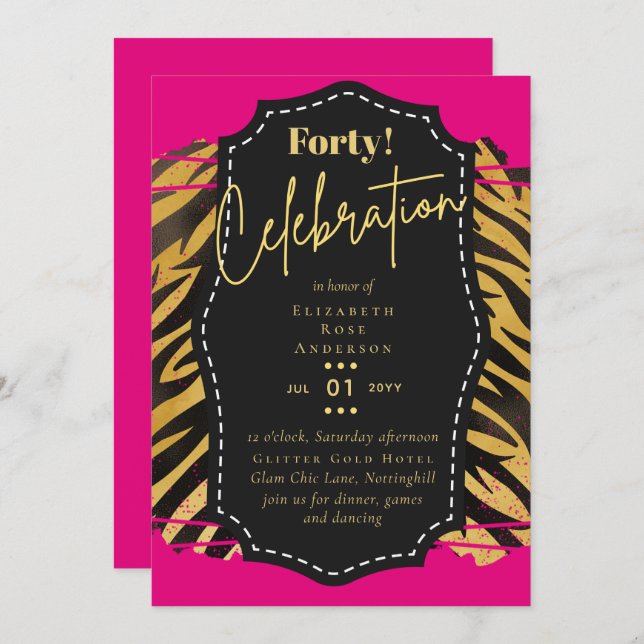 Invitations de fête du 40e anniversaire Parties sc (Devant / Derrière)
