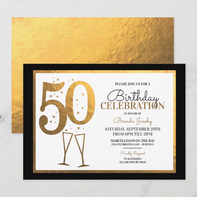 Invitations de fête du 50e anniversaire (Devant / Derrière)