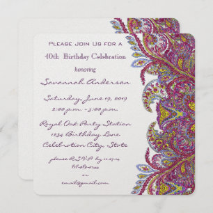 Invitations de fête rose 40e anniversaire