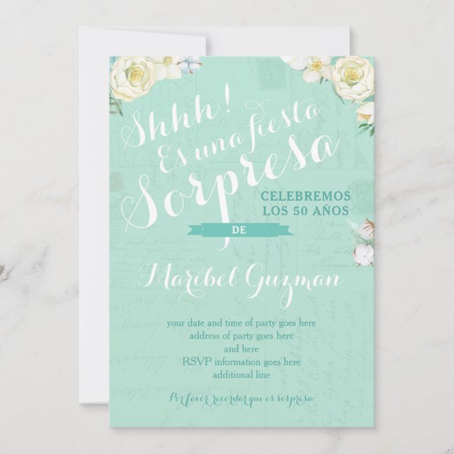 Invitations de fête surprise pour anniversaire fem (Devant)