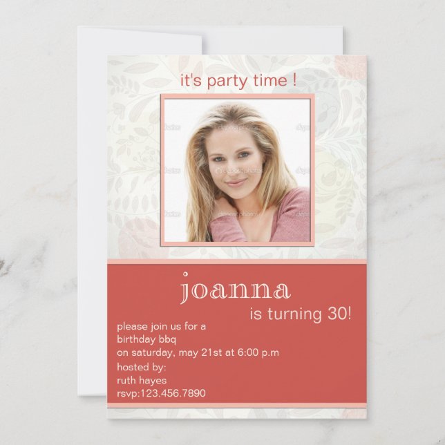 Invitations de fêtes de 30e anniversaire aux flore (Devant)