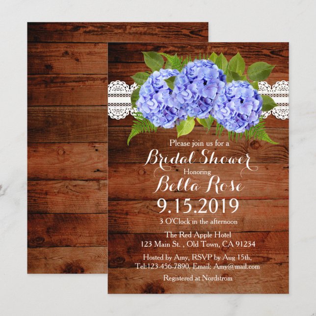 Invitations de Fêtes des mariées Rustic Lace Blue  (Devant / Derrière)