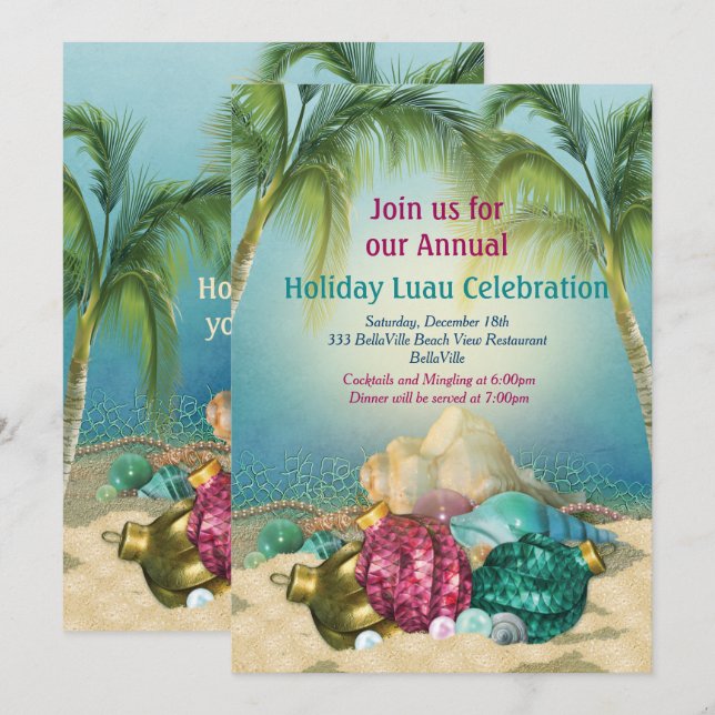 Invitations de Fêtes Luau Beach (Devant / Derrière)