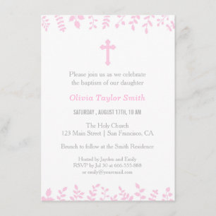 Invitations de Feuilles roses à travers le baptême