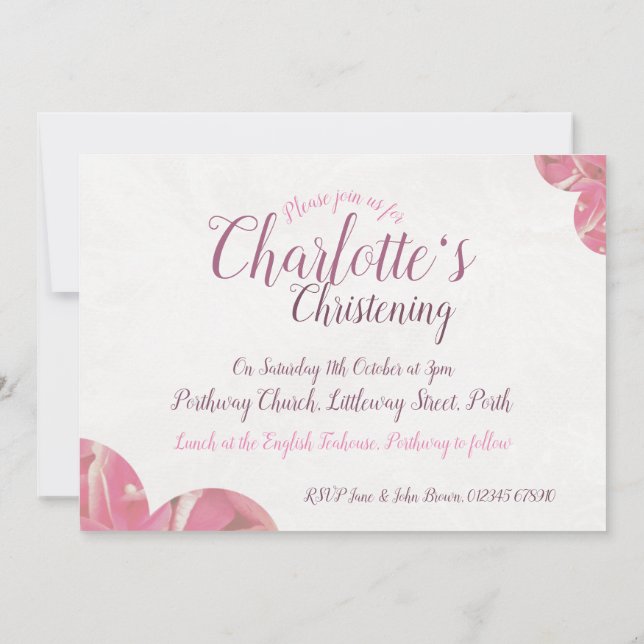 Invitations de filles à la floraison rose et blanc (Dos)