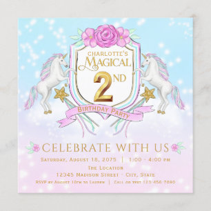 Invitations de filles à l'Unicorn 2e anniversaire