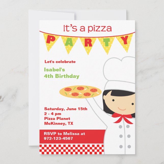 Invitations de filles de la fête de pizza (Devant)
