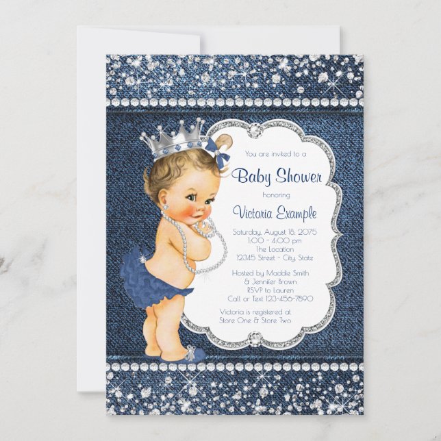 Invitations de filles Denim et Diamond Baby Shower (Devant)
